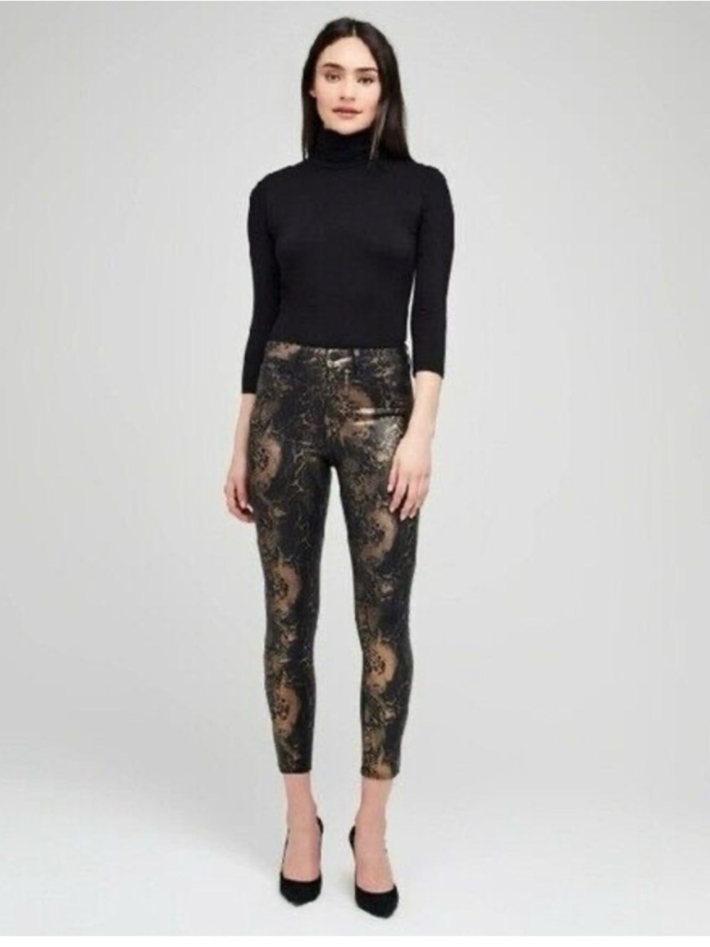 L'AGENCE Margot Black Holo Snake Print Foil High Waist Skinny Jeans Size 30 NWT